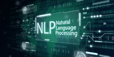 the letters "NLP" and "Natural Language Processing" surrounded by numbers, lines and general technical stuff
